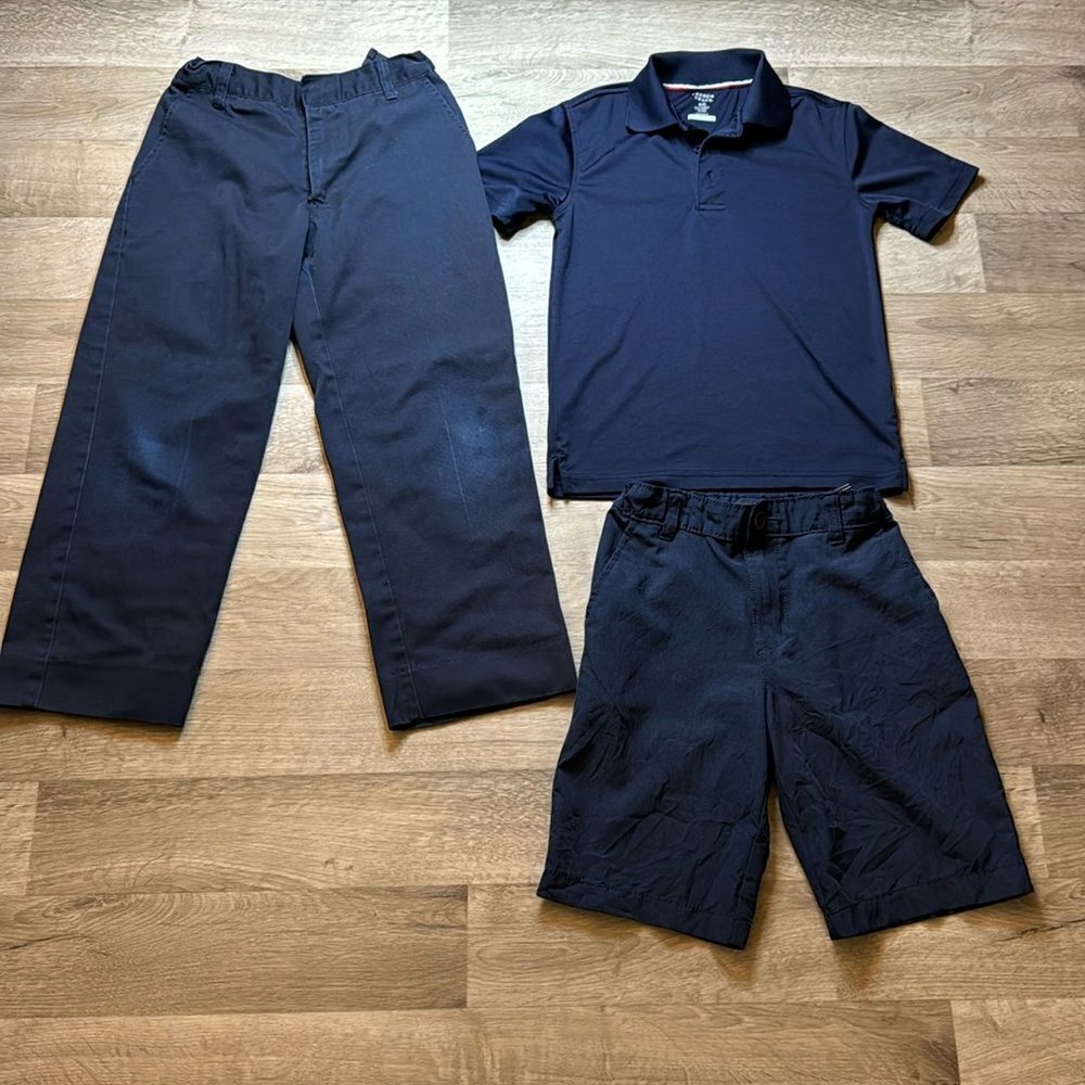 Navy School Uniform Bundle. Pant, Shirt and shorts Size 8.